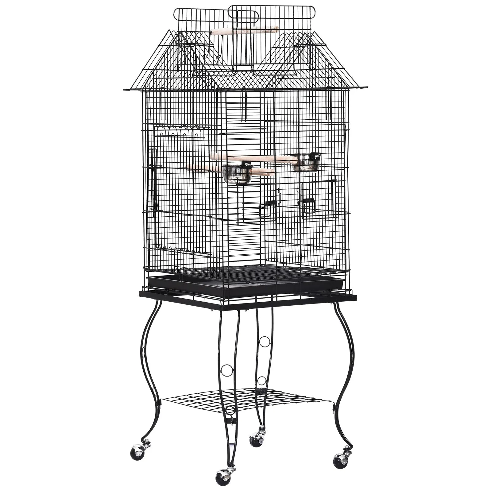 PawHut Large Metal Bird Cage Aviary Parrot Budgie Canary Pet With Stand&Wheels