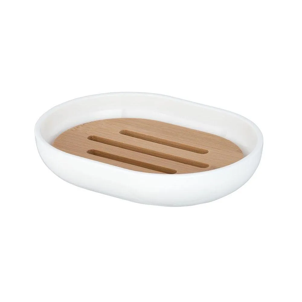 Posa Soap Dish White & Bamboo