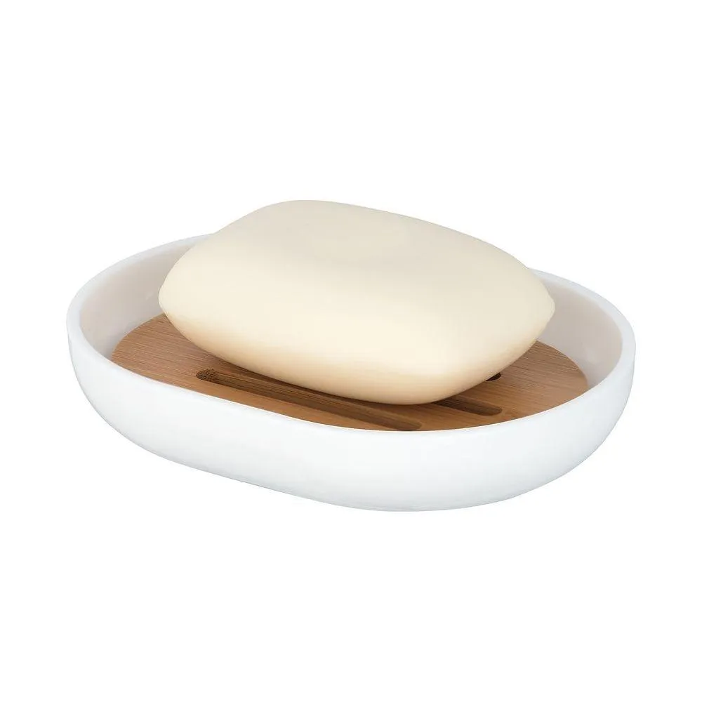 Posa Soap Dish White & Bamboo