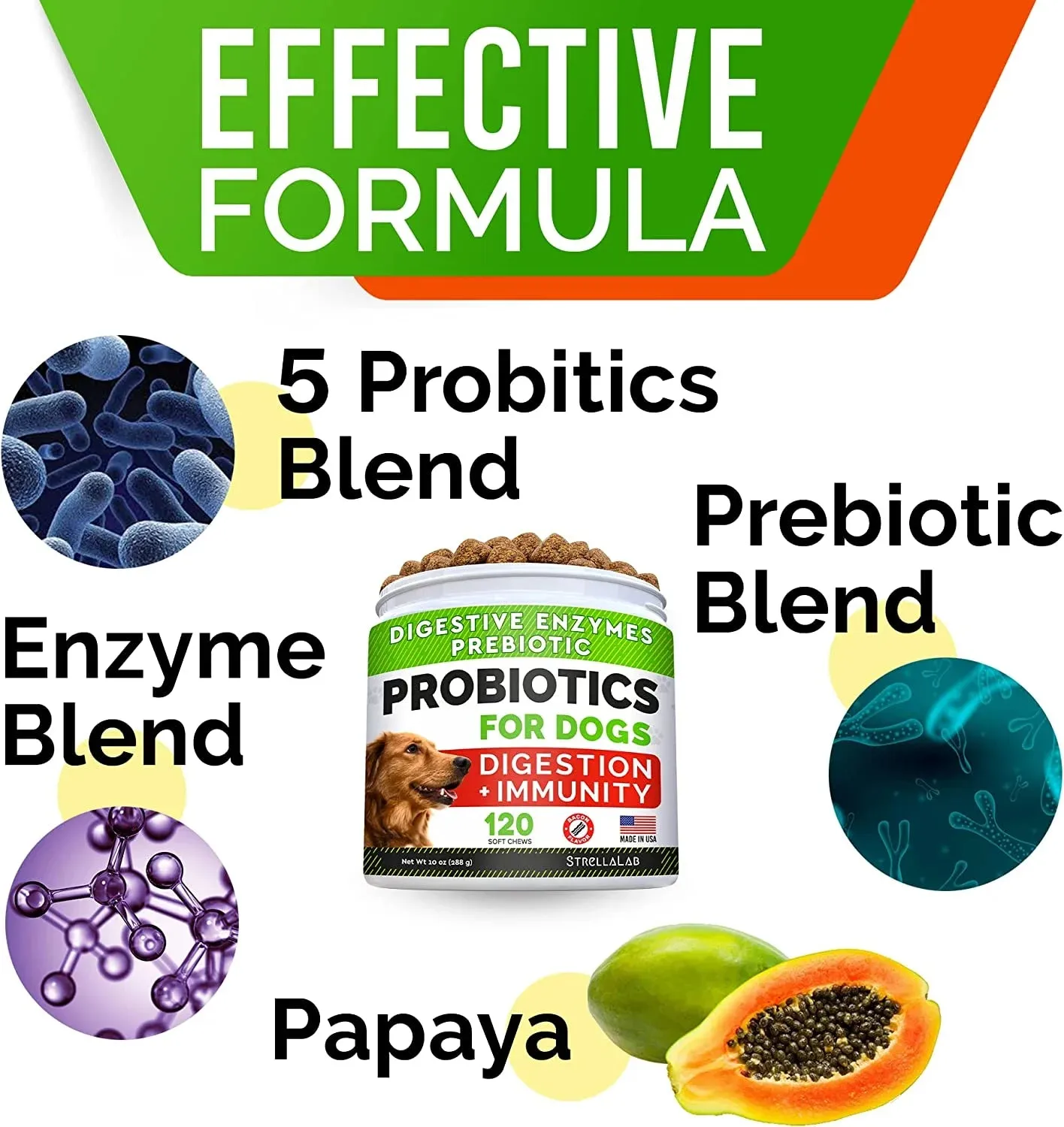 Probiotics Chews for Dogs & Digestive Enzymes   Digestion & Gut Health Treats 120 count