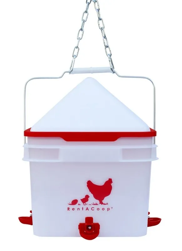 RentACoop 2 Gallon Chicken BPA-Free Plastic Bucket Waterer Set with 4 Horizontal Nipples - Center Placement