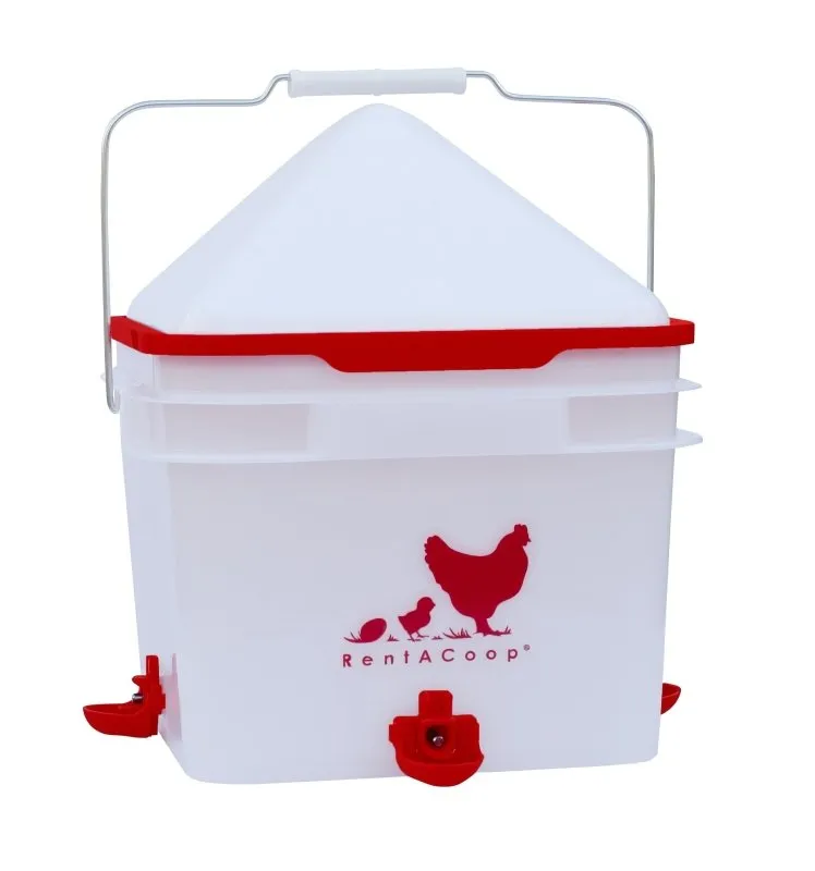 RentACoop 2 Gallon Chicken BPA-Free Plastic Bucket Waterer Set with 4 Horizontal Nipples - Center Placement