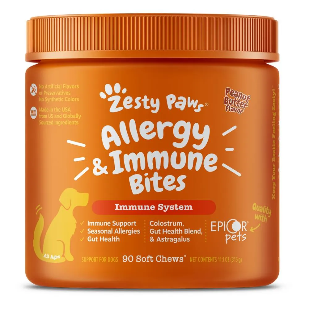 TRIAL SPECIAL 25% OFF (1 per order): Zesty Paws Aller-Immune Bites Peanut Butter Dog Chews Trial Pack 10ct