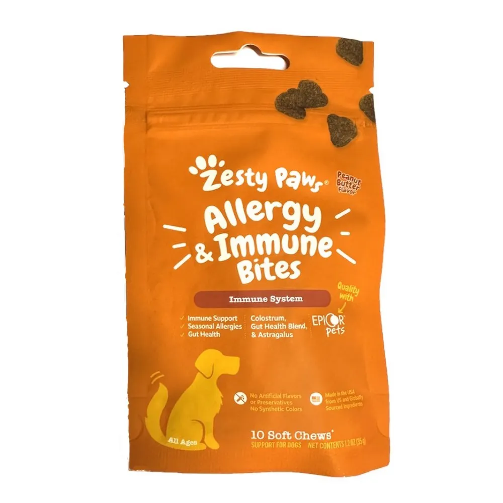 TRIAL SPECIAL 25% OFF (1 per order): Zesty Paws Aller-Immune Bites Peanut Butter Dog Chews Trial Pack 10ct